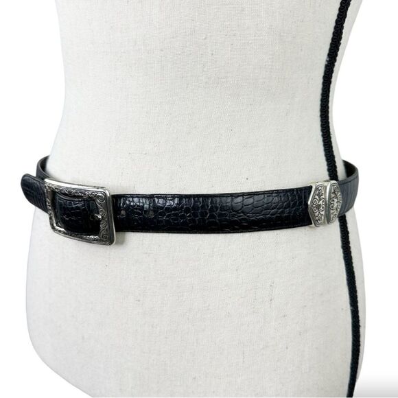 Vintage Y2K Brighton Brown & Black Reversible Croc Embossed Leather Belt Medium‎ - Picture 3 of 12